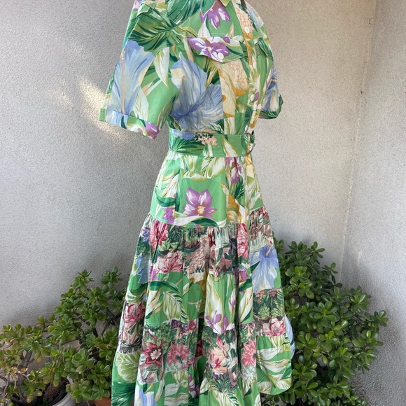 Vintage 90s fit full style cotton dress jungle floral Print sz 6 by d. Frank - Picture 4 of 10